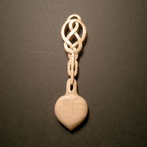 Welsh love spoon - back view - curly maple
