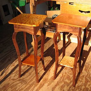 Walnut quilted maple plan stands