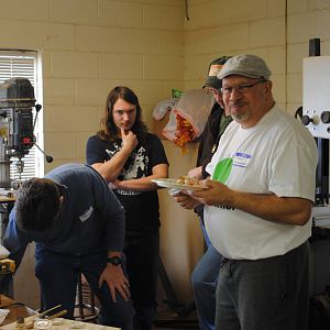 Steve, Luke, (?) and Mike talking veneer rings (and eatin')