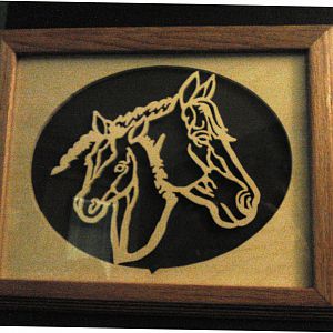 Mare and colt heads in self-framed mat board