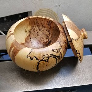 Turned Pecan lidded bowl