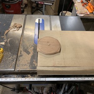 Cutting discs with table saw jig