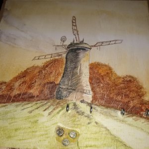 Painting on reverse of flip down panel