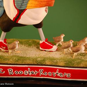 USC Booster Rooster wood carving Chicks