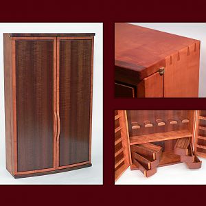 Wall Hung Jewelry Cabinet in Pearwood and Curly Makore