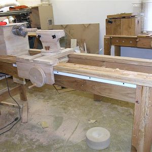 Wooden wood lathe.