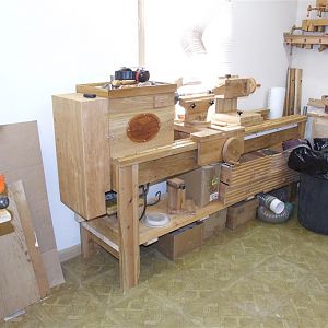 Wooden wood lathe.