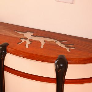 Demilune table in Padauk with ebonized maple legs