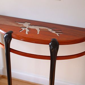Demilune table in Padauk with ebonized maple legs