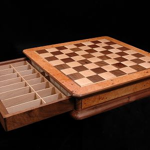 Walnut and maple chessboard