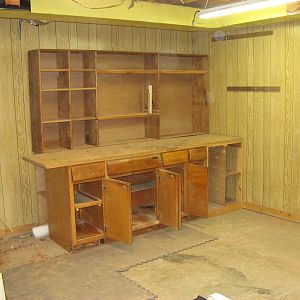 Workbench and shelves emptied