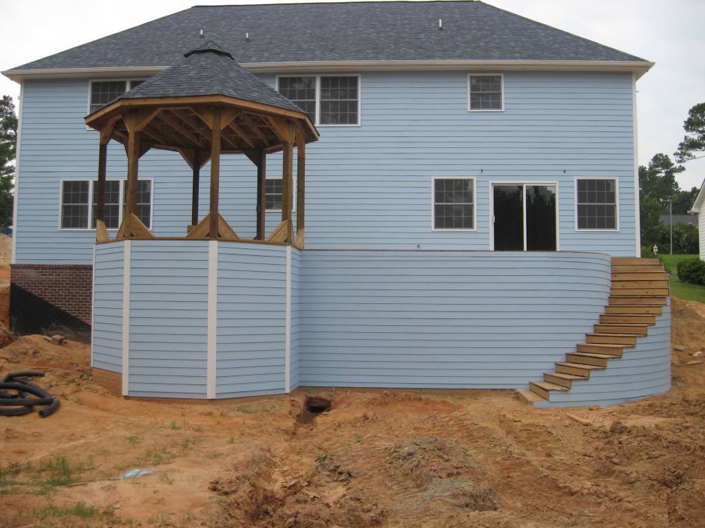 Deck with circular stairs and gazebo
