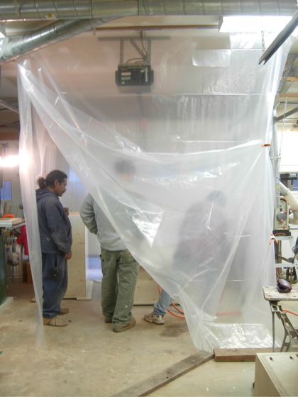 looking into spray booth