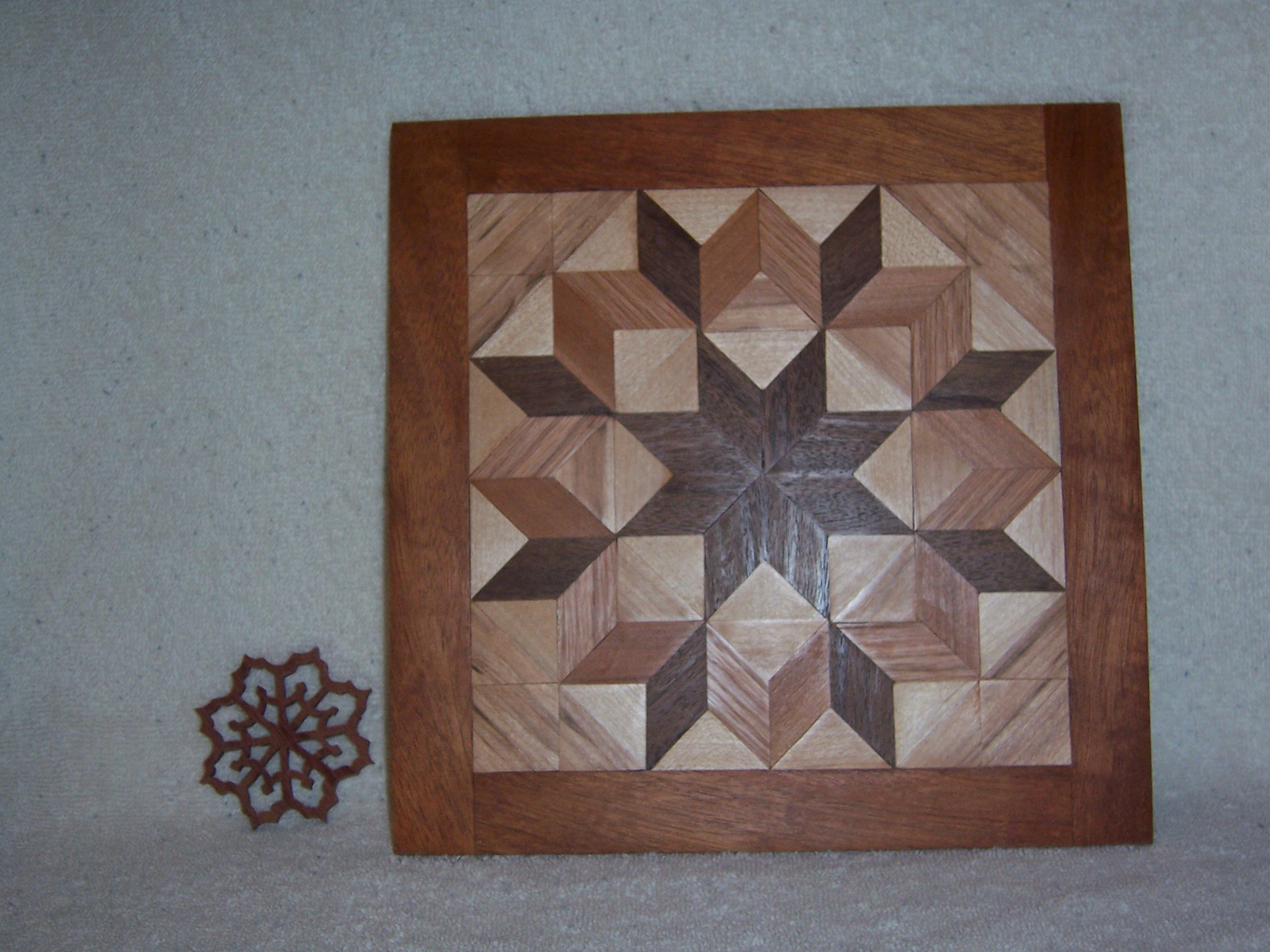 Marquetry and scrollsaw snowflake